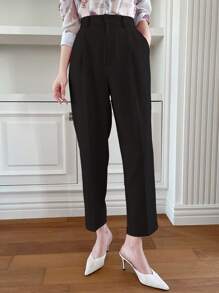 DAZY Pantalones rectos de unicolor negro para traje de negocios de mujer, pantalones de vestir de mujer - Negro - Ver 5
