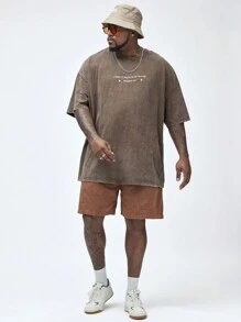 Manfinity VCAY Nam Plus Kích Thước Dệt Kim Bông Tuyết Xào Đĩa Dày Dáng Rộng Áo Thun Tay Ngắn, Thích Hợp Cho Mùa Hè - màu nâu - Xem 6