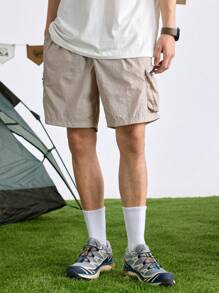 In My Nature Men's Drawstring Waist Zipper Pocket Loose Fit Shorts School - Grey - View 2