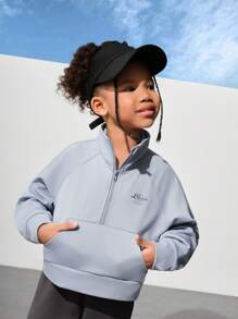 SHEIN Sudadera informal con cuello alto, cremallera y estampado para niñas, diseño simple y elegante para exteriores y uso cotidiano
