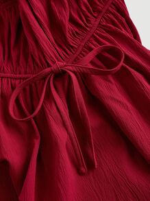 SHEIN MOD Robe rouge avec de multiples fronces et un nœud au milieu, festival, coquette, mariage - Rouge - Voir 4