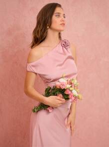 Enchnt Top de tirantes elegante de verano para mujer con decoración floral 3D y cuello asimétrico de unicolor