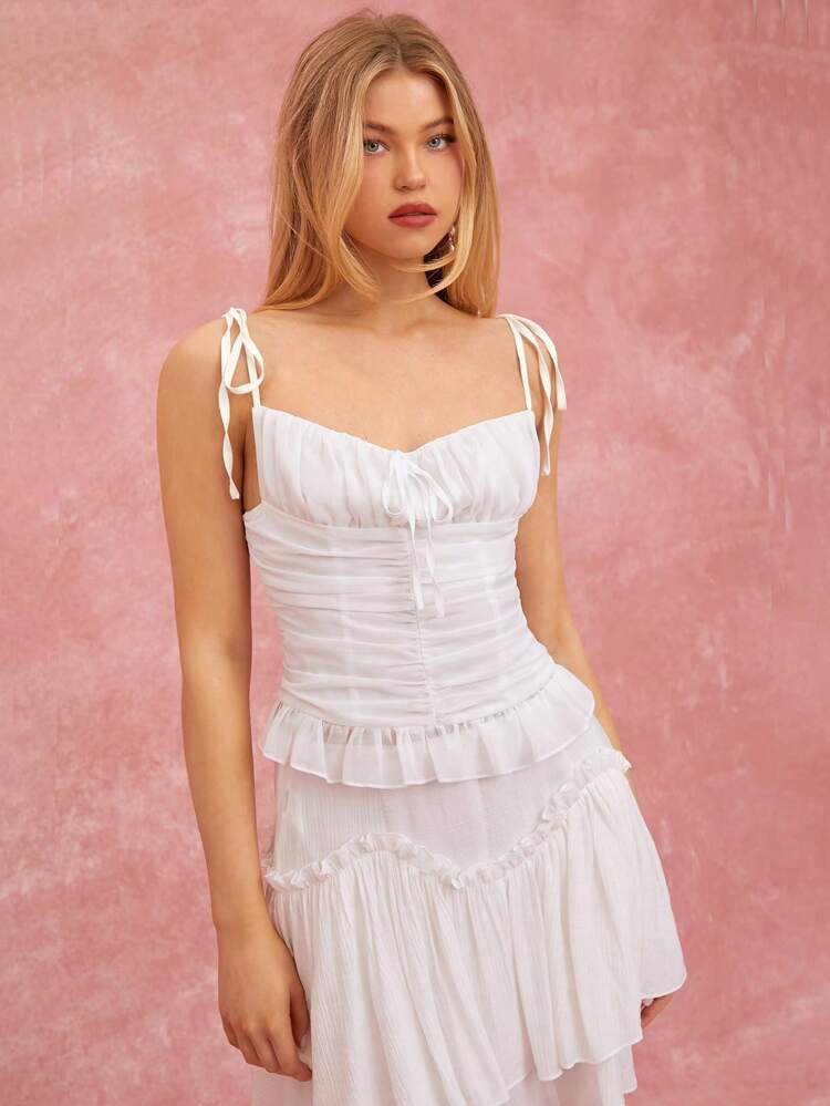 Women's Solid Color Ruched Tie Front Camisole Top