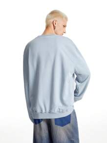 NEON BLANC Sweatshirt Pullover Pria 100% Katun Rajut dengan Aplikasi Bintang, Bahu Longgar, Kerah Bulat, Cocok untuk Musim Semi dan Gugur, untuk Musim Gugur dan Musim Dingin - Dusty Blue - View 3