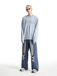NEON BLANC Sweatshirt Pullover Pria 100% Katun Rajut dengan Aplikasi Bintang, Bahu Longgar, Kerah Bulat, Cocok untuk Musim Semi dan Gugur, untuk Musim Gugur dan Musim Dingin - Dusty Blue - View 4