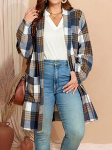 EMERY ROSE Áo khoác thu tay dài kẻ caro cỡ lớn, mặc thường ngày có túi - Nhiều màu - Xem 6