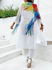 EMERY ROSE Women Fashion Jacket And Pants Suit + Colorful Printed Pattern - White - View 2