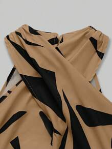 EMERY ROSE Women Contrast Color Geometric Print Open Shoulder Dress - Khaki - View 6