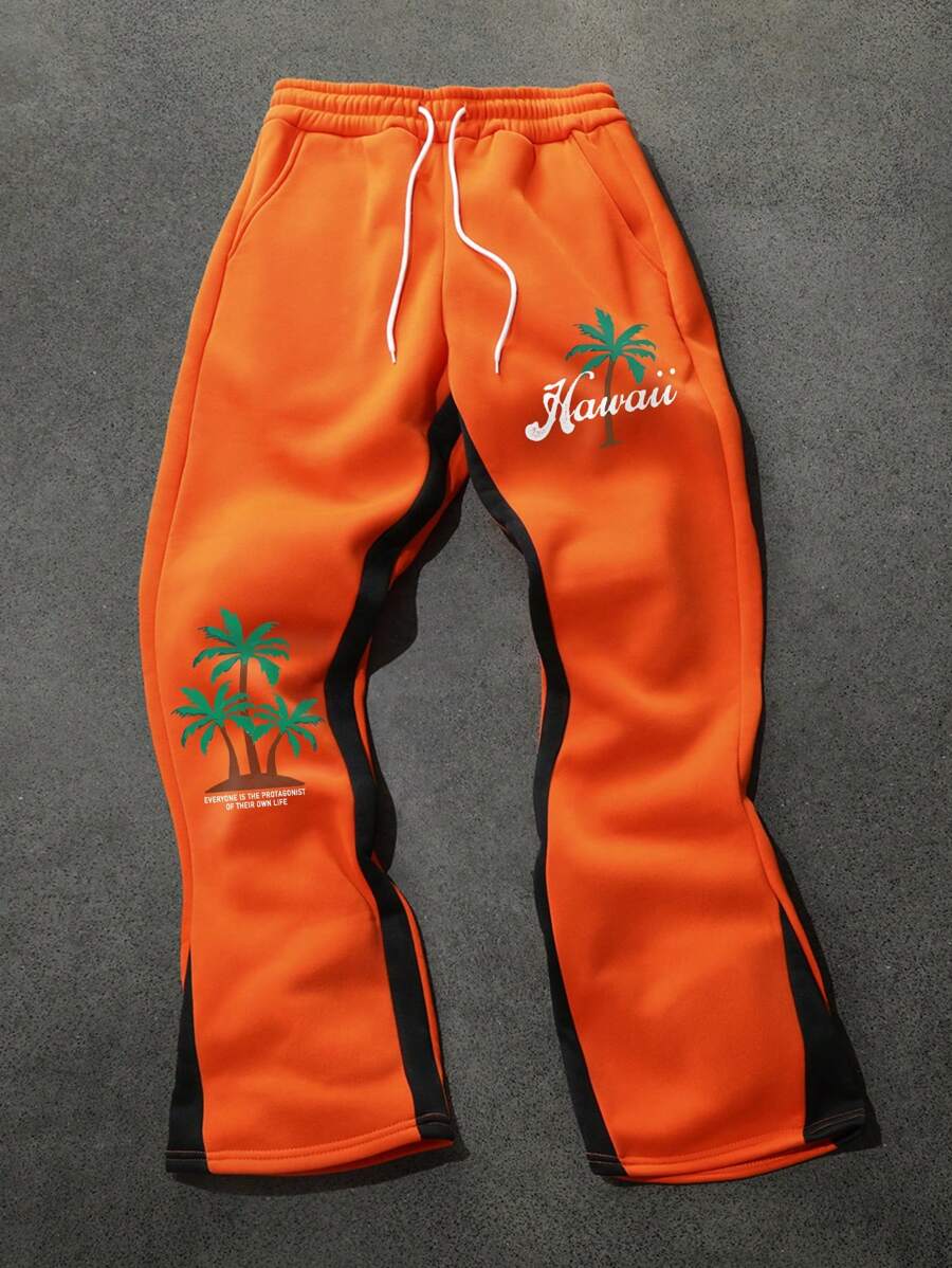 Manfinity Homme Plus Size Men's Simple Print Drawstring Sweatpants - Multicolor - View 1