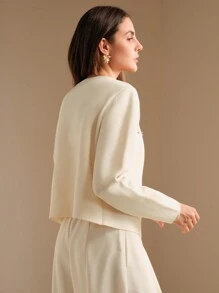 Anewsta BEADED RHINESTONE KNIT CARDIGAN - Apricot - View 5