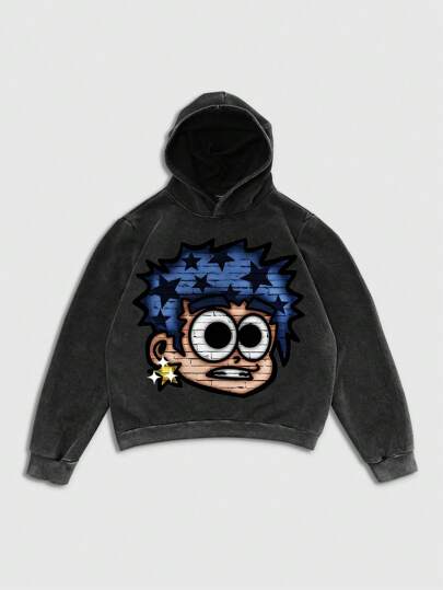 Street Life Men's Retro Scribble Portrait Print Hoodie, High Street