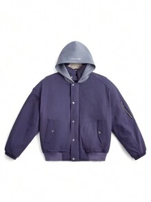 Manfinity VCAY Men Street-Style Hooded Bomber Padded Coat With Fluffy Collar, Suitable For Autumn/Winter - Dusty Purple - View 6