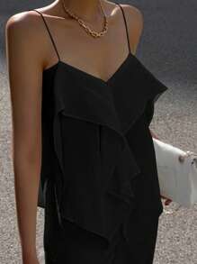 DAZY Leichtes, sommerliches Kleid mit gerüschten Trägern in Unifarbe