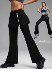 Innovista Quần thể thao ống loe cho nữ, quần váy 2 trong 1, quần bó co giãn bằng vải Spandex định hình, quần bó nâng mông kiểm soát bụng gợi cảm mùa thu, quần bó tập gym & tập luyện, lễ hội âm nhạc, tiệc tùng, quần nữ, quần thể thao trơn, quần đen, quần culottes, quần và váy, trang phục mùa thu cho phụ nữ - màu đen - Xem 2