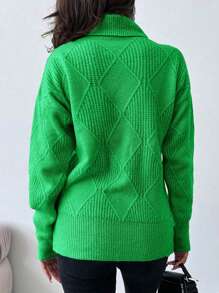 EURMUSE Turtleneck Drop Shoulder Sleeve Sweater - Green - View 2