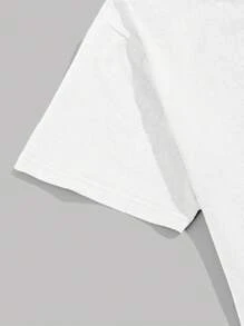 Manfinity Dauomo Áo thun nam cổ tròn tay ngắn in họa tiết tối giản, áo thun họa tiết - trắng - Xem 5