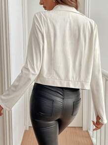 Chiquease 女士春秋纯色立领拉链休闲机车夹克 - 杏色 - 查看 2