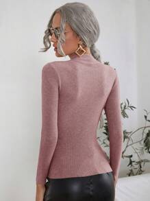 SHEIN Clasi 秋冬立领纯色修身长袖毛衣 - 紫色 - 查看 2