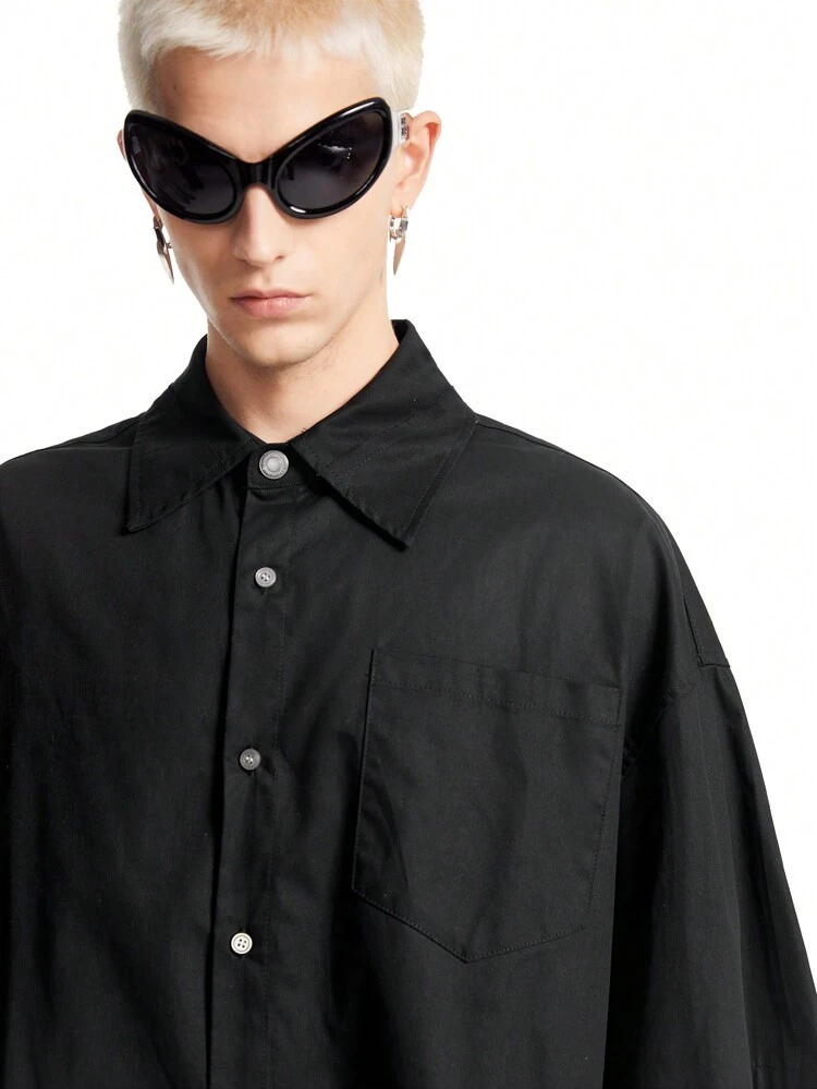 Men's Street Style Loose Fit Logo Ink Print Short Sleeve Shirt, Suitable For Summer Fashion