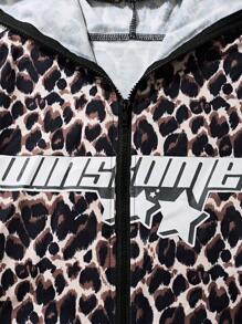 StreetHx Women's Loose Leopard Print Hoodie With Star Pattern - Multicolor - View 6