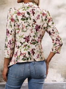 SHEIN Clasi Women Elegant Floral Print Ruffle Hem Cinched Waist Open Front Blazer Jacket In Fall/Winter
