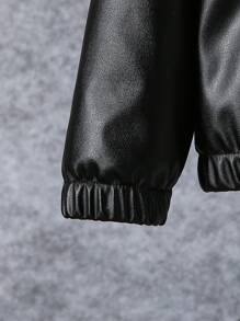 2pcs Baby Girls Simple Solid Color Daily Jacket And Pants Set - Black - View 7