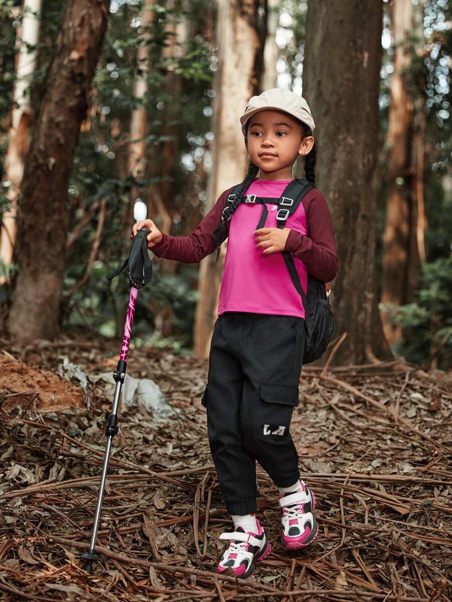 SHEIN Girls' Stylish Colorblock Long Sleeve Sweatshirt For Sports, Yoga, Running, Hiking, Camping, Autumn/Winter - Hot Pink - View 1