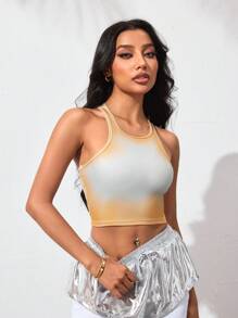 SHEIN 女士渐变色无袖运动背心 - 黃色 - 查看 3