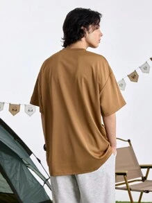 In My Nature Men's Round Neck Short Sleeve Solid Color Simple Style Pocket Design Outdoor Sports T-Shirt - Khaki - View 3