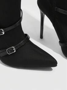 CUCCOO SZL Women Shoes Fashion New Women's Pointed High Heel Boots Black Stilettos Comfortable To Wear Classic Short Boots Side Zipper Professional Party Mid-Tube Boots Halloween Witch Fall - Black - View 5