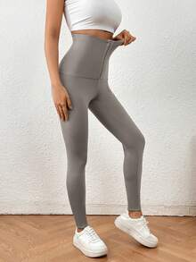SHEIN EZwear سروال ضيق بخطاف وحلقة موسمي للخصر - رمادي - مشاهدة 5