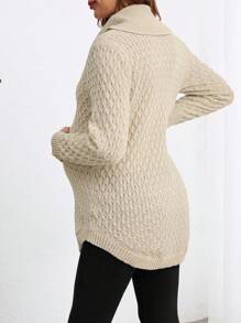 SHEIN Pregnant Women Turtleneck Long Sleeve Cable Knit Sweater, For Maternity, For Winter - Apricot - View 4