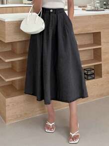 DAZY Váy denim đơn giản hàng ngày màu trơn dành cho nữ - màu đen - Xem 3