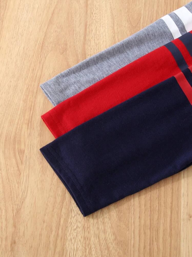 3 piezas Camisetas informales de cuello redondo de ajuste holgado y multicolor para niños pequeños, adecuadas para volver al colegio, atuendos de otoño - Multicolor - Añade 6