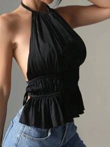 SHEIN EZwear Ladies' Solid Color Satin Halter Backless Camisole