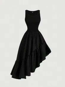 SHEIN MOD Black Double Layer Detachable Hem Dress For Women,Black Prom Dress,Formal Dress,Fall Women Dresses,Cruise Women Outfits,Halloween Dress,Homecoming Dresses,Princess Women Dress,Renaissance Dress,Vintage Dress,Black Elegant Dress