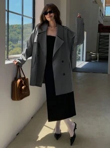 DAZY Women's Casual Business Mid-Length Loose Trench Coat,Fall Clothes Women Jacket