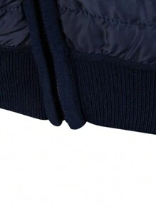 Manfinity Homme Men's Casual Color Block Drawstring Hooded Cardigan With Thermal Lined , Autumn/Winter, Long Sleeve Top - Navy Blue - View 3