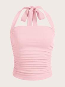 SHEIN EZwear 大码休闲纯粉色针织修身吊带背心，适合夏季穿着 - 粉色 - 查看 5
