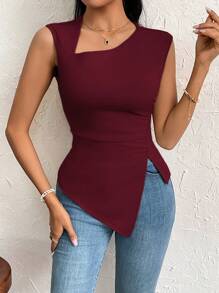 Firerie Camiseta de corte ajustado con mangas de obispo de unicolor elegante y simple para uso diario, vacaciones, fiestas y exteriores para mujeres