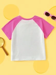 TOM & JERRY X SHEIN Young Girl Cartoon Print Contrast Raglan Sleeve Casual T-Shirt, Summer Graphic Tee