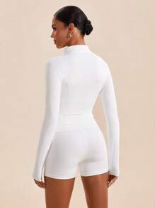 VARSITIE High Neck Long Sleeves Skinny Women Sports Sets - White - View 2