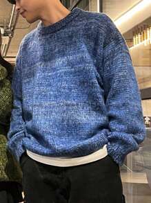 DAZY Áo len nam cổ tròn tay dài màu trơn tối giản thường ngày mùa thu đông - Màu xanh lam - Xem 6