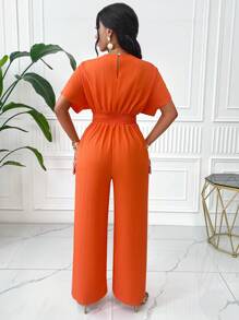 VaVaBold 純色蝙蝠袖腰帶連身褲 - 亮橙色 - 查看 2