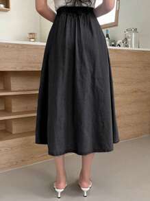 DAZY Váy denim đơn giản hàng ngày màu trơn dành cho nữ - màu đen - Xem 2