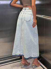 EURMUSE 100% Cotton WOMEN SNOW WASHING SKIRT - Medium Wash - View 2