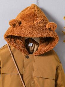 Young Boy Cute Teddy Bear Windproof Padded Coat, Suitable For 4-7 Years Old Boys In Winter, Autumn And Spring Seasons. This Padded Coat Features A Cute Teddy Bear Backpack Design, Adding A Playful Touch. It Not Only Provides Wind Protection And Warmth, But Also Showcases The Boy's Adorable And Lively Side. Designed For The Warmth Of Winter, It Offers A Cozy And Comfortable Wearing Experience For The Child. Whether For Outdoor Activities Or Daily Wear, It Allows The Boy To Enjoy The Carefree Time Of Autumn, Winter And Spring Seasons. Let Your Little Boy Go Out In This Adorable Brown Teddy Bear Windproof Padded Coat In The Cold Winters, Autumns And Springs, Displaying A And Playful Style, Staying Warm And Comfortable, While Also Having A Fashionable Personalized, Shining Uniquely!