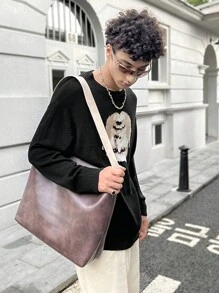 Manfinity Roghcode 男士面部印花圆领休闲长袖毛衣 - 黑色 - 查看 5