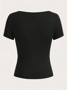 SHEIN EZwear 3 件女式黑色、白色、蓝色短袖短款休闲紧身 T 恤，适合夏季 - 彩色 - 查看 4