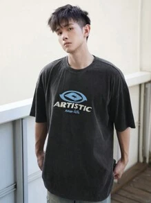 DAZY T-shirt graphique à lettres d'été pour hommes - Noir - Voir 8